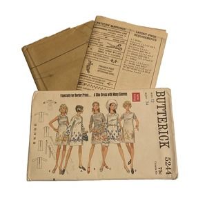 Butterick 5244 Sewing Pattern Miss Size 12 Slim Dress Sleeve Variations. Uncut